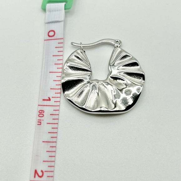 Silver Crescent Hoop Earrings with Unique Texture Design - Picture 2 of 3